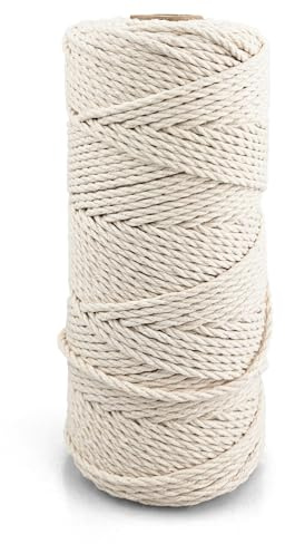 Netuno 1x corda per macramè écru 2 mm 100 m corda in cotone cordone decorativo 3ply corda per macrame ritorta filato naturale filo macramè cordoncino cotone gomitolo spago colorato