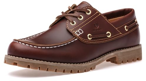 SL-Saint Hecho a Mano de los Hombres clásicos Boat & Deck Zapatos Moc Toe Lace Up Cómodo Moda Casual Náuticos (Marrón, Adulto, Hombre, 41, Números, Sistema Tallas Calzado EU, Mediano)