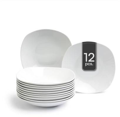 Home4You Suppenteller Tiefteller Salatteller - Porzellan - Weiß - 22 cm - 12er Set
