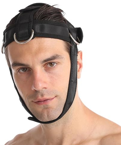 Teksome Arnés de entrenamiento para el cuello, arnés de entrenamiento de cuello con correa ajustable para ejercicio de cuello, arnés de cabeza de entrenamiento de cuello con correa de entrenamiento