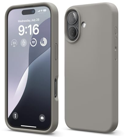 elago Silikon Hülle für iPhone 16 | Premium Silikon Handyhülle, Ganzkörper Schutzhülle [4 Lagige Stoßfeste Struktur], Mikrofaserfutter (Mittelgrau)