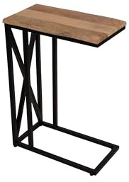 SAM Granada Laptoptisch, Mangoholz massiv, 47,5 x 27 x 67,5 cm | C-förmiger Notebook- und Beistelltisch mit schwarzem Metallgestell, aus massivem Mangoholz für Wohn- und Schlafzimmer.