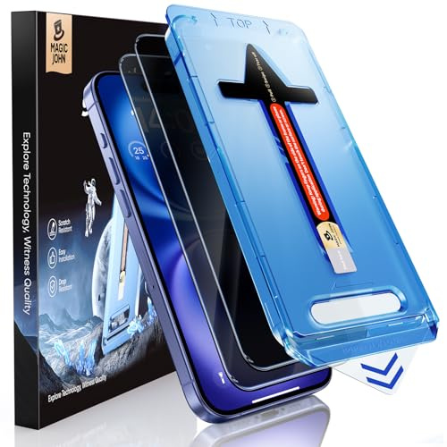 MAGIC JOHN Privacy Screen Protector for iPhone 16 6.1 inch, 2 Pack | 28° Anti-Spy, 9H Hardness Tempered Glass, Easy Installation Kit, Bubble Free, 1:1 Full Coverage, Scratch Resistance