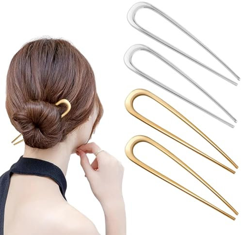 U-förmige große Haarnadel aus Metall, Hochsteckfrisuren im französischen Stil Gold Silber für Damen Mädchenfrisur Zubehör täglicher Gebrauch Dinnerpartys Verabredungen(4 Stück)