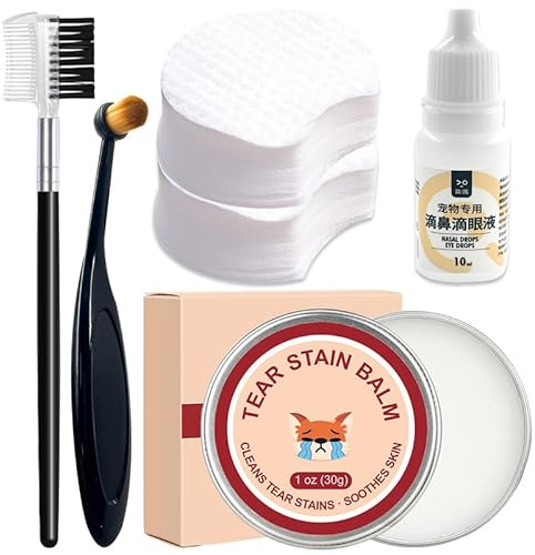 Ourdort Kit Anti-Taches de Larmes pour Chiens & Chats – 30g Baume, Peigne, Brosse, 50 Lingettes & 10ml Gouttes – Soin Complet pour Yeux Éclatants