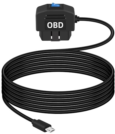 GELRHONR OBD-strömkabel för instrumentkamera, elektroniska fordon Micro USB OBD2 Dashcam Hardwire-kit, OBD2 till Micro USB-adapter med strömbrytarknapp 24 timmars övervakning och Acc 2-läge 12-24 V