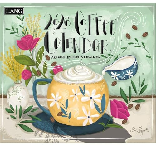 Lang Coffee 2026 Wall Calendar – 12-Month Calendar with Stapled Binding, Whimsical Coffee Artwork by LoriLynn Simms, 13.4″ × 12″