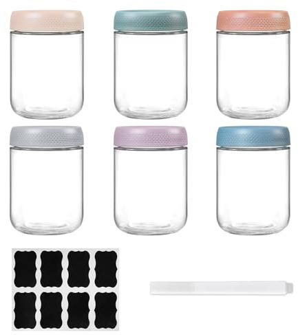 ZhouZGlass 6 pack 16oz Overnight Oats Containers with Lids, Glass Jars with Airtight Lids, Wide Mouth Mason Salad Jars, Glass Food Storage Containers for Snacks Yogurt Spice Sugar
