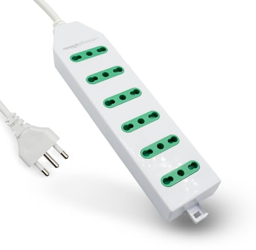 Mach Power Ciabatta Multipresa Elettrica Slim 6 Posti Bivalenti ITA 10/16A, Cavo da 1,5m con Spina Italiana 16A, Colore Bianco, Potenza 250V/2500W, (MP-2206)