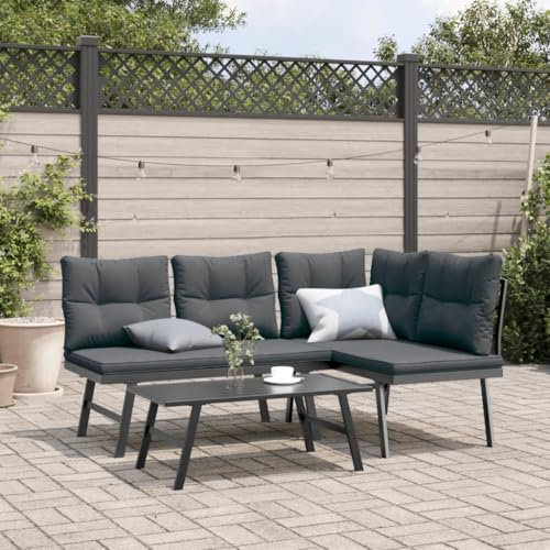 Makastle 2er Set Gartensofa mit Auflagen, kleine Metall Couch Gartenbank Balkonbank Sitzbank Outdoor Garten Sofa Couch Liege Gartenmöbel für Balkon und Garten, Schwarz