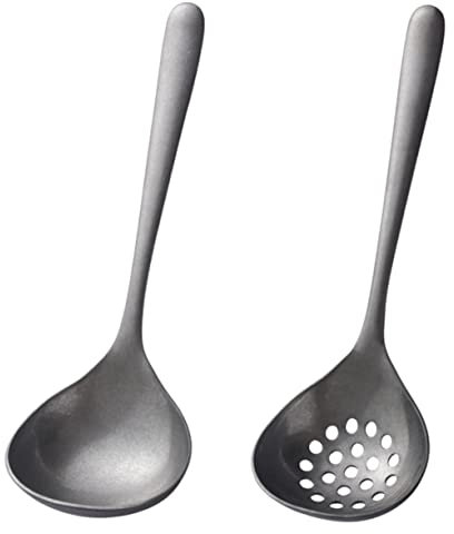 Cabilock Utensilios De Cocina Cucharón y Cuchara Ranurada De Acero Inoxidable Alimenticio Sartén Larga Mango Resistente Para Servir Sopa y Colar Alimentos