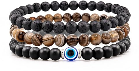 Lameybrt 3 Stück Auge des Bösen Blick Armband Schutz Stretch Armbänder nazar boncuk für Männer
