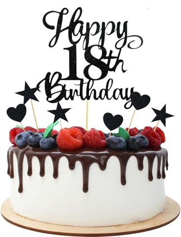 Joyeah Happy 18th Birthday Glitter Cake Topper Cheers to 18 Years Old 18 Fabulous for Celebrating 18th Birthday Anniversary Party Cake Decorations Supplies Black