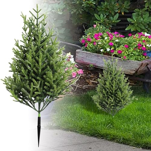 Árbol topiario de cedro de 23 pulgadas con tierra, juego de 2 arbustos para arbustos sintéticos al aire libre, arbustos redondos para porche delantero Qpz616 (verde, 50 cm)