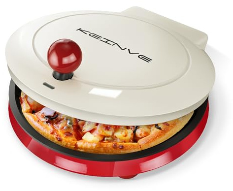 KEINVE 1000W Pizza Maker, 2-in-1 Indoor Griddle and Pizza Cooker, 8.5 180° Open Nonstick Plate for Quesadilla, Panini, Crepe and More