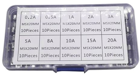 Hkfgdjdl 100 Stück Glassicherungen Set 5x20mm Schnelle Glassicherungen Feinsicherungen Träger Glassicherungen 0,2A-20A für elektrische Geräte
