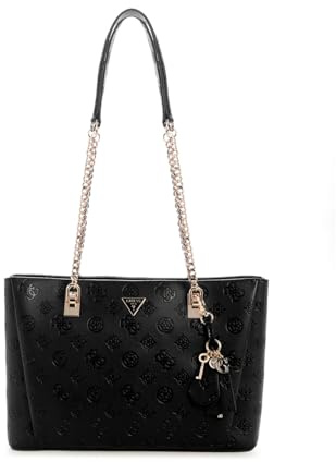 GUESS Schultertasche Tisha 3 Compartment Tote Black Logo schwarz