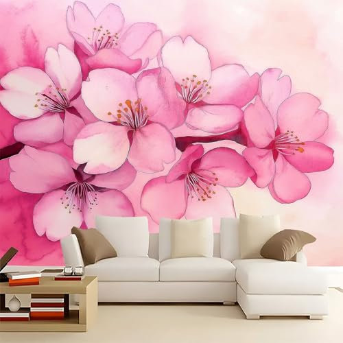 Generico Fotomurale 3D Carta Da Parati Fiore di pesco rosa ad acquerello 400x280 cm Murales Panoramica 3D, Carta Da Parati Fotomurale Arte Moda Moderna per Soggiorno, Camera Letto