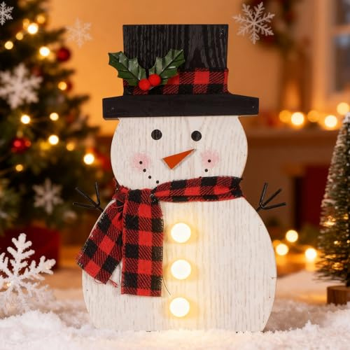 LED Schneemann Weihnachtsdeko Innen,Beleuchtet Tischdeko Weihnachten,23CM Weihnachten Dekofigur,Weihnachtsdeko Innen für Kamin Büro Zimmer