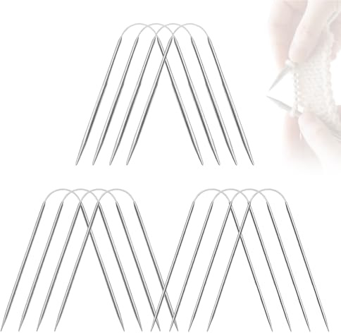 12 Stück Edelstahl Rundstricknadeln Set – Rundstricknadel in Verschiedenen 2mm 3mm 4mm, Stricknadeln für Socken, Mützen, Schals, Pullover Für Stricken für Anfänger Set