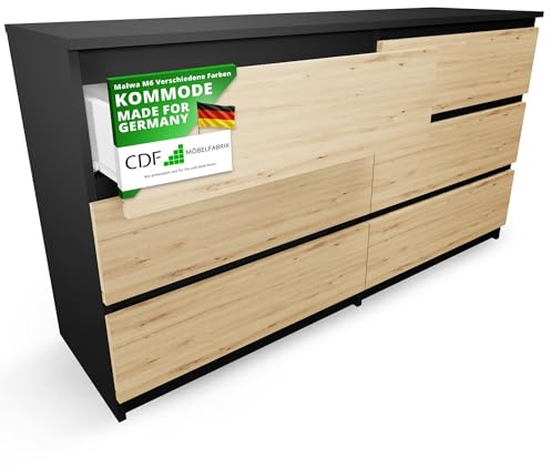 CDF Kommode Anthrazit Artisan 6 Schubladen 40 cm Tief Komodenschrank Komode | für Wohnzimmer Schlafzimmer Schubladenschrank Malm Kommode viel Stauraum Geeignet Organizer Kleidung 138cm Breite Modern
