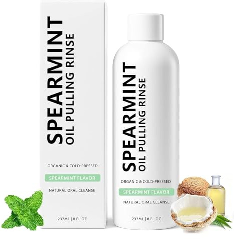 Olio di menta verde che tira il risciacquo, collutorio naturale con olio di cocco biologico pressato a freddo, olio di tiro di cocco per denti e gengive, respiro fresco e cura orale (1pc)