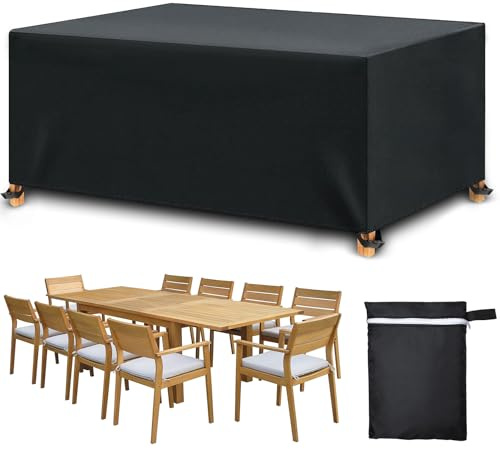 YGVQN Fundas para Muebles de jardín, Funda Protectora para Muebles de Jardín 420D Oxford, Impermeable y Anti-UV Negro Cubierta de Muebles, Funda para Mesa de Jardin, Rectangular, 213x132x74cm