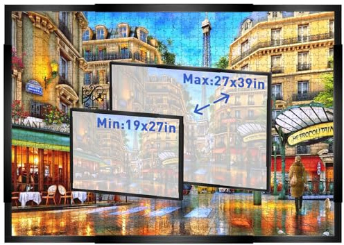 Adjustable Jigsaw Puzzle Frame for 1000/1500/2000 Piece Puzzles, Wall Mount Poster Frame, Horizontal & Vertical Display – Includes 10 Puzzle Saver Sheets – Black Picture Frame for Home Decor