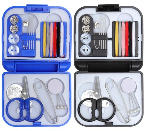 TMZELOA Kit de Couture 2 Pièces Mini Set Couture Portable Petit Kit Couture Voyage Compact avec Aiguilles, Fils, Ciseaux, Boutons, Enfileur et Accessoires Kit Couture Débutant Famille Urgence Cadeau