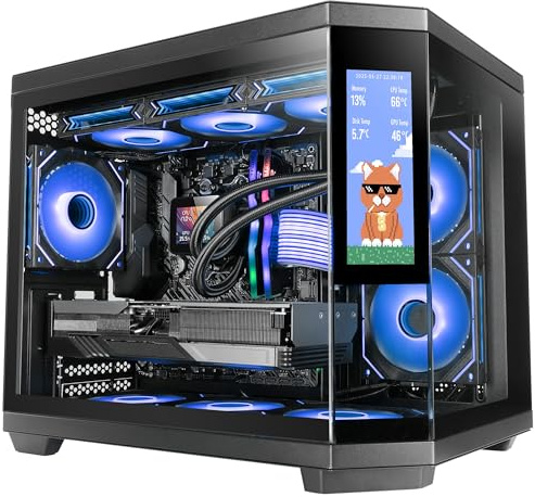 Mars Gaming MC-3TCORELCDM Boîtier Gaming Micro-ATX, Écran IPS de 7,2” Personnalisable, Triple Verre Trempé, Structure Double Chambre Latérale, Support de Refroidissement Liquide jusqu'à 360mm, Noir