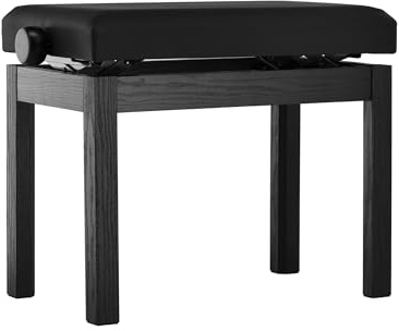GEWA Panchina per pianoforte Student - Legno massello - Rivestimento in similpelle - Regolazione dell'altezza scorrevole 48-57 cm - Costruzione stabile - nero opaco