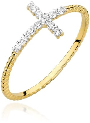 MARKO Feiner Damenring aus 8 Karat (333) Echtgold mit Kreuz aus Zirkonia – Minimalistischer Goldring als Vorsteckring, Verlobungsring oder stilvoller Schmuck für jeden Tag