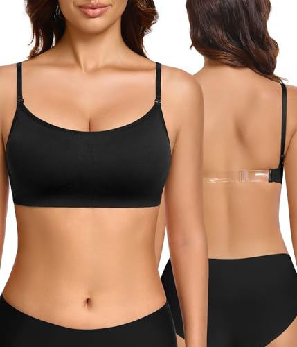 Wiepux Soutien Gorge sans Armature Dos Nu Confort Invisible Brassière sans Coutures Coussinets et Bretelles Amovibles pour Ballet et Yoga