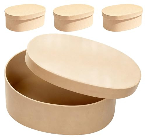 DECOMELODY 4 Stück Mittelgroße Ovale Kraftpapier Geschenkboxen mit Deckel Stabile Pappkarton Aufbewahrungsboxen zum Basteln Schmuck Geschenkboxen Dekorative DIY Verpackung