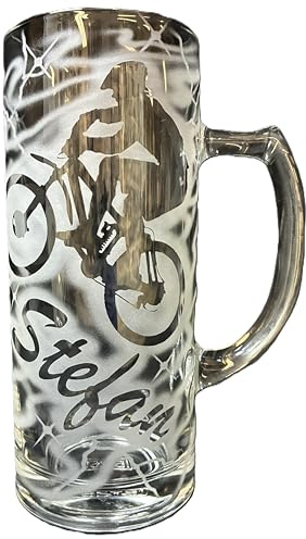 Bierkrug 0,3 l mit Gravur Mountainbiker MTB Logo und Name personalisiert Glas Krug Bierglas Bierseidel Glaskrug individuell Geschenk biker Radfahrer Fahrradfahrer