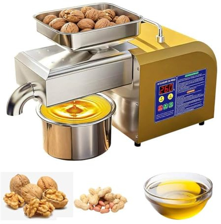 HSSTYLE Oil Press Machine for Home Hot/Cold Automatic Electric Oil Press Machine Stainless Steel Oil Expeller High Oil Yield