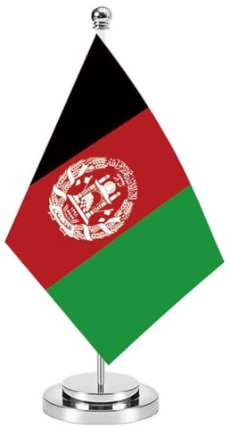 Afghanistan Miniature Desk Flag Set,8x5 Inch Afghanisch kleine Flagge mit 12 Zoll hellen Silber Flagge Pole, Deluxe Dekorationen für Haus Büro Tagungstisch