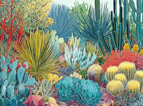Cross & Glory – Color Without Water – 1000 Piece Jigsaw Puzzle for Adults | Modern Cactus & Succulent Garden Art | Abstract, Design-Forward Nature Puzzle