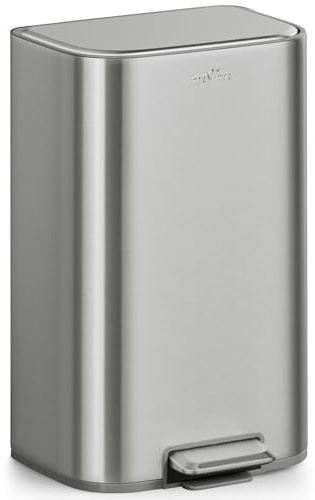 mVm Papelera de Cocina con Pedal 40L, Cubo de Basura Plata, Acero Inoxidable Antihuellas, Tapa Amortiguada Cierre Suave, con Cubo Interior Extraíble, para Cocina Oficina Baño