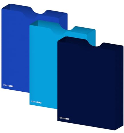 itenga Heftbox DIN A4 im 3er SET – Aufbewahrungsbox für Hefte & Blöcke | aus extra stabilem 0,7mm PP Kunststoff | flach geliefert, faltbar | für Schule, Studium & Büro (Blautöne)