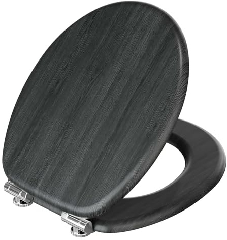 DERW Wooden Toilet Seat Soft Close, Heavy Duty Toilet Seat O-Shape - 250kg Capacity Premium Natural Wood, Skin-Friendly & Anti-Bacterial, Anti-Aging Loo Seat With Adjustable Hinges Easy Bottom Install