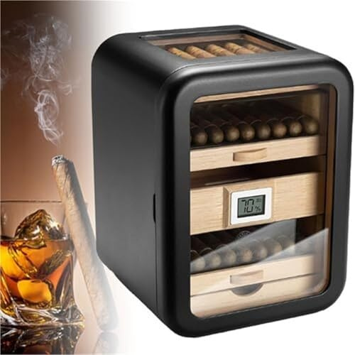 Desktop cigarr Humidor skåp med digital hygrometer cederträ lådor rymmer 110 cigarrer Present for män(Black)