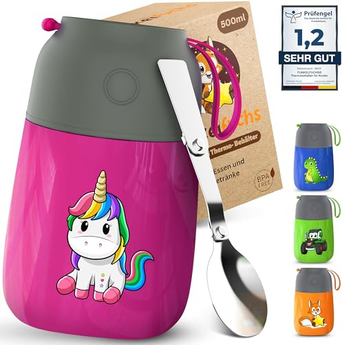 Termobehållare för mat barn – 500 ml – 100 % läckagesäker – varmhållningsbehållare mat rostfritt stål – termosmugg mat – termisk lunchlåda barn – gröt – rosa