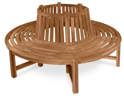 SAM Premium Baumbank Timo rund 180 cm, Teakholz massiv, 360° Rundbank | um den Baum, wetterfeste Gartenbank für bis zu 8 Personen, Holzbank rund für Garten und Terrasse