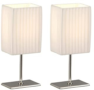 Globo Klassische Tischlampen Silber Chrom mit Stoffschirm Weiß - 2er Set, Höhe 26cm