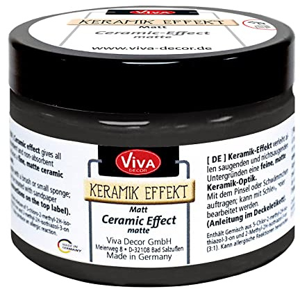 Viva Decor Keramik-Effekt (Schwarz, 150 ml) Effekt Farbe Keramik Farbe - Keramik Stein Optik - Farben zum Basteln - Effektfarbe Basteln - Decor Acrylfarbe - Made in Germany