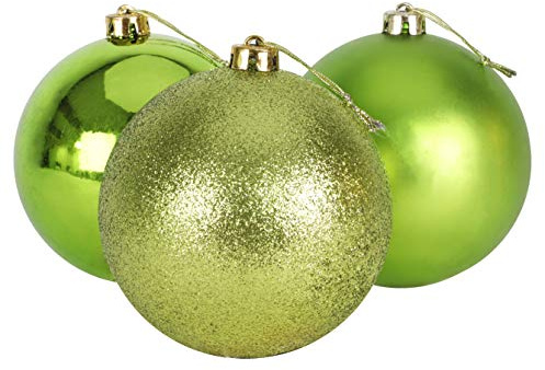 Christmas Concepts® 3er Pack - Extra große 150mm Christbaumkugeln - Glänzend, Matt & Glitterdekorierte Kugeln (Limettengrün)