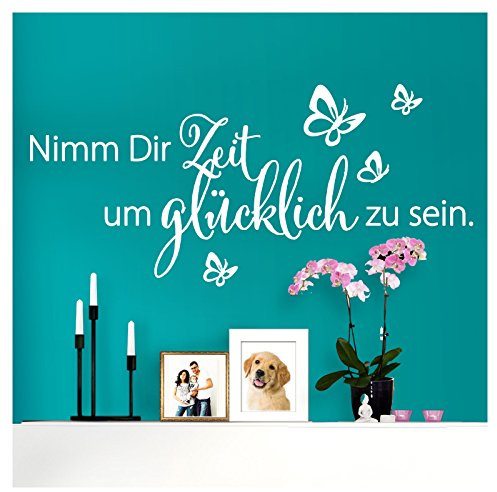 Wandaro W3462 Wandtattoo Spruch Nimm Dir Zeit I weiß 80 x 36 cm I Schmetterlinge Wohnzimmer Flur selbstklebend Aufkleber Wandaufkleber Wandsticker