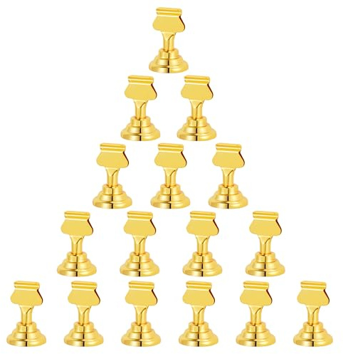 Urban Deco 16 Pieces Table Card Holder Place Card Holders 1.7 inches Gold Steel Card Holders for Photos, Food Signs, Memo Notes, Weddings, Restaurants, Birthdays. (Gold)