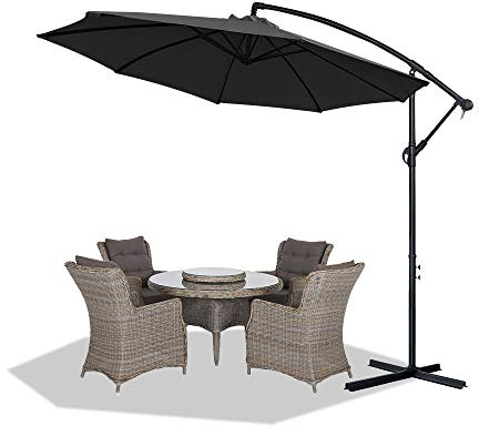 LARS360 Sombrilla Parasol Excéntrico Banana para Terraza Jardín Balcón Mástil de Aluminio y 100% Poliester Tela, con Base de Cruz, Color Gris Oscuro ø350cm Protección UV y Impermeable